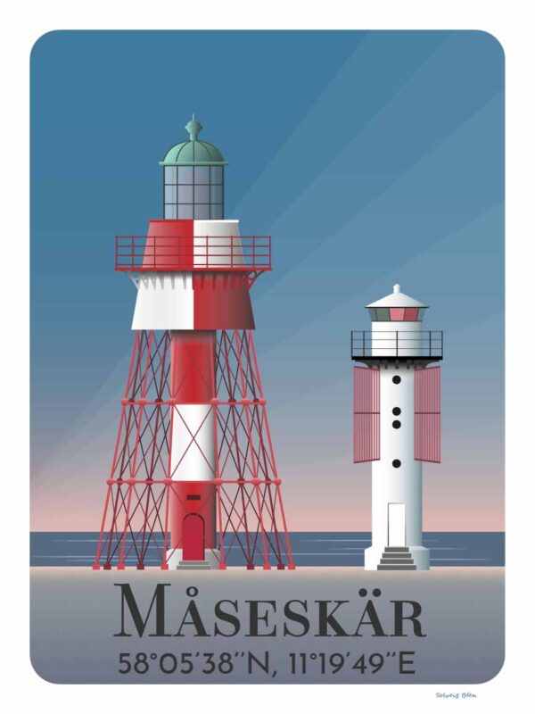 Måseskär gamla och nya fyr - motiv för poster.
